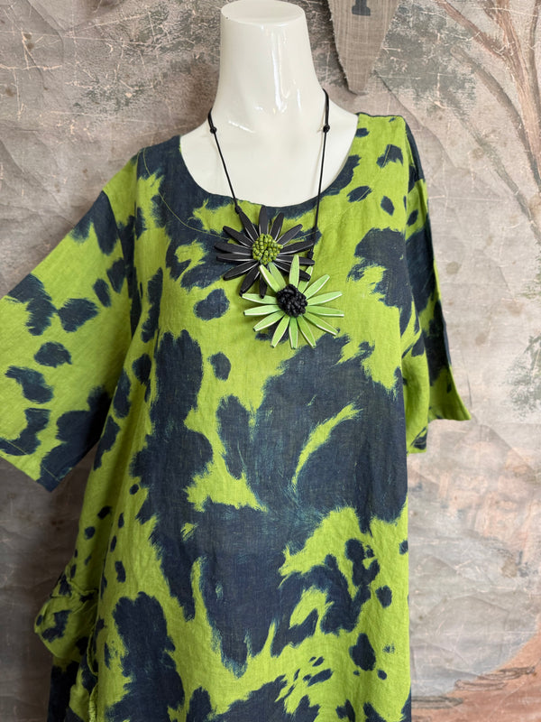 91307T-62 Ruffle Tie-Dye Tunic-Kiwi