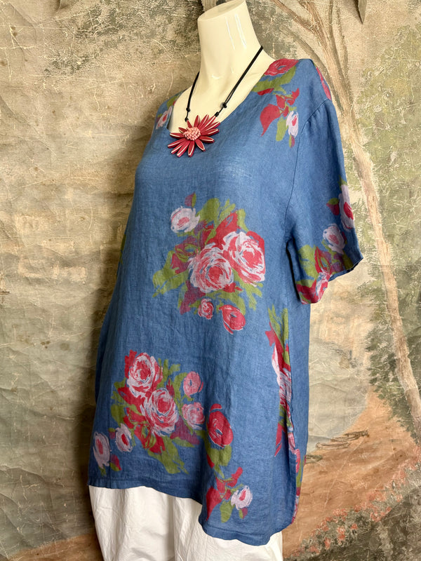 90645-62 Rose Pocket Tunic-Blue