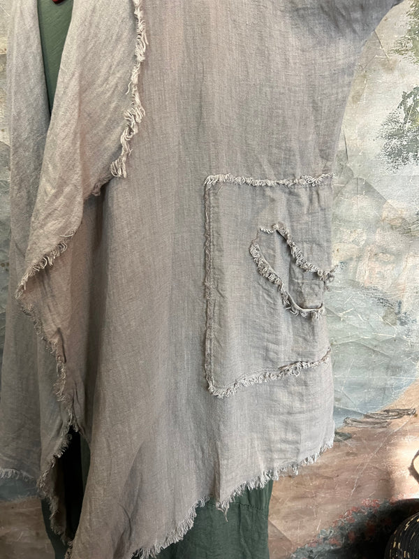 31037 Linen Frayed Midi Duster