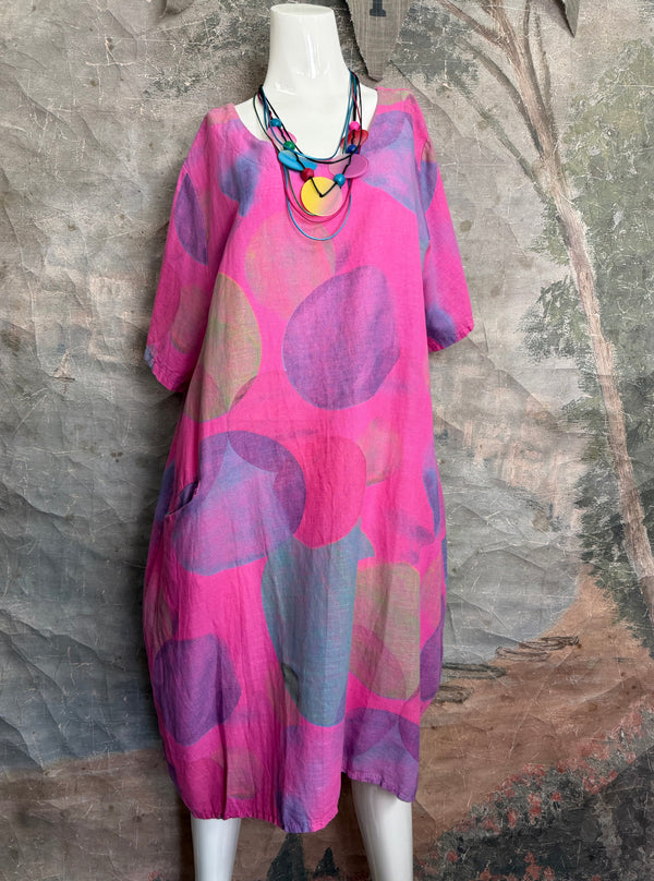 90847C Painterly Bubbles Dress-Fuchsia