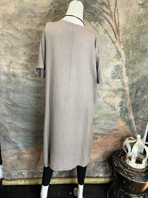 31173GN Linen Tape Accent Dress-Taupe