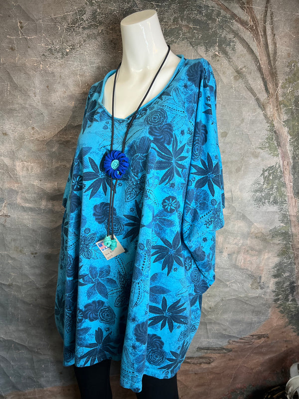 ID715 Floral Elbow Tunic Tshirt-Ocean
