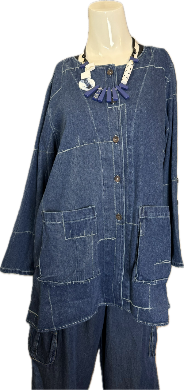 20126N17 Lg/Slv Slit Back Shirt-Indigo