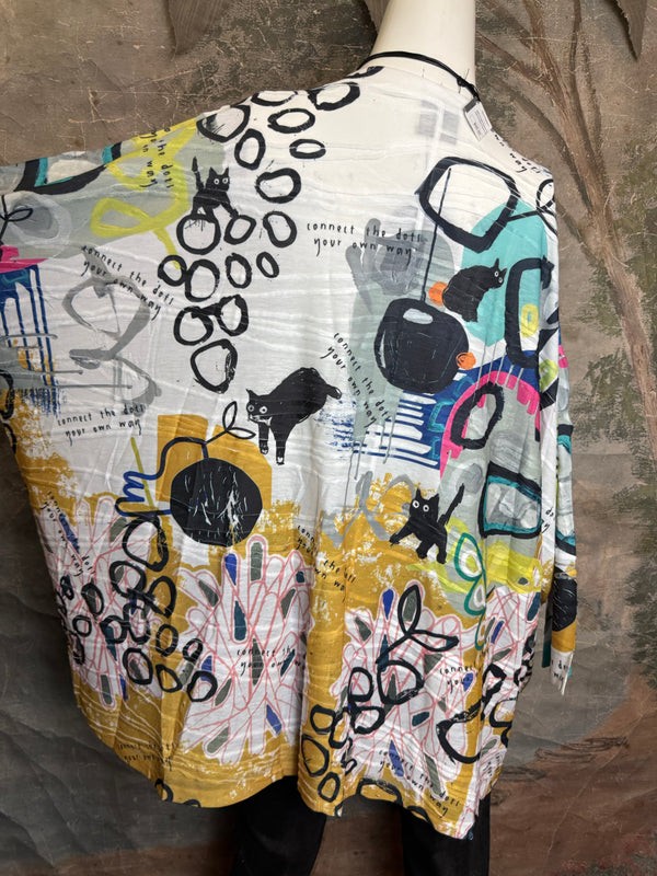 T1514 Long Slv Dolman Top/Tunic-Curious Kitty