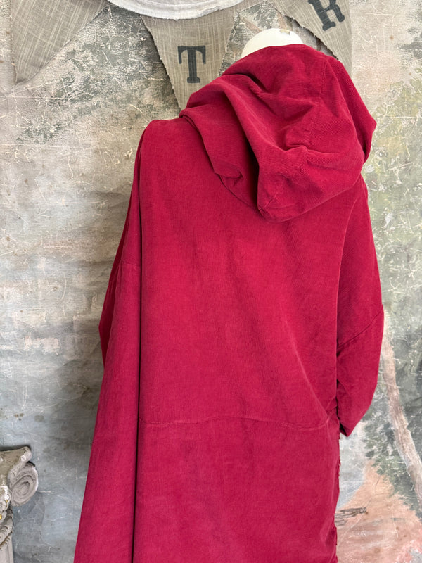 92178-62 Needlework Hoody Dress-Burgundy