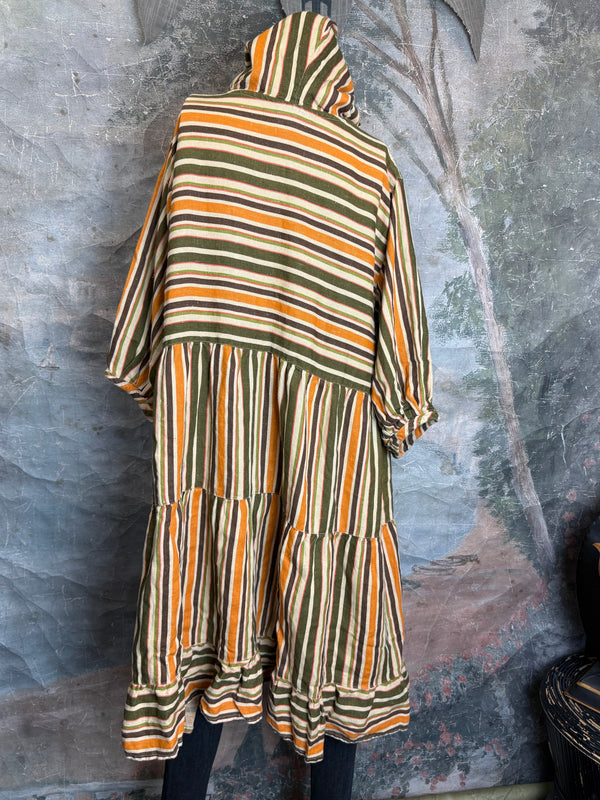 5569 Judy Hoodie Short Dress-Autumn Stripe