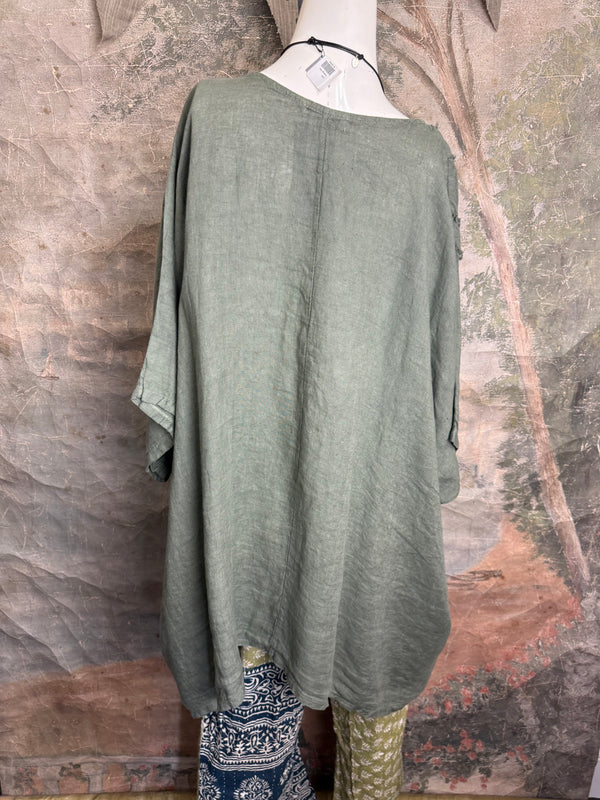 91624 Solid Patch Tunic Shirt-Olive