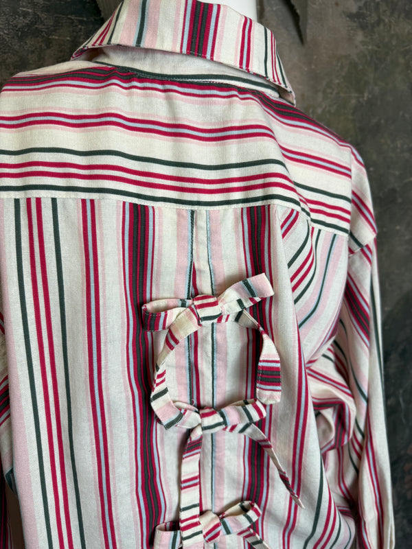 5021 Bettys Linen BF Bow Shirt-CANDYCANE