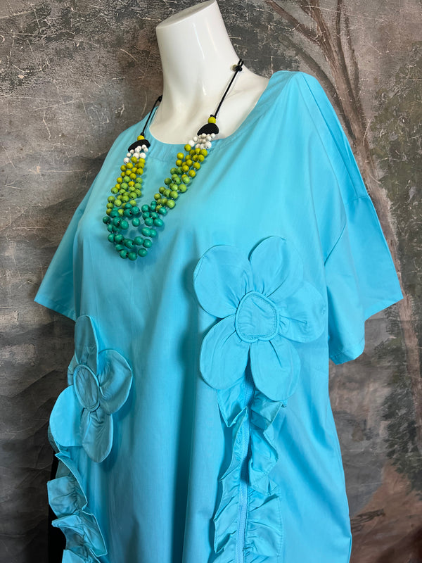 90915 Floral Applica Tunic W/Slits-Blue