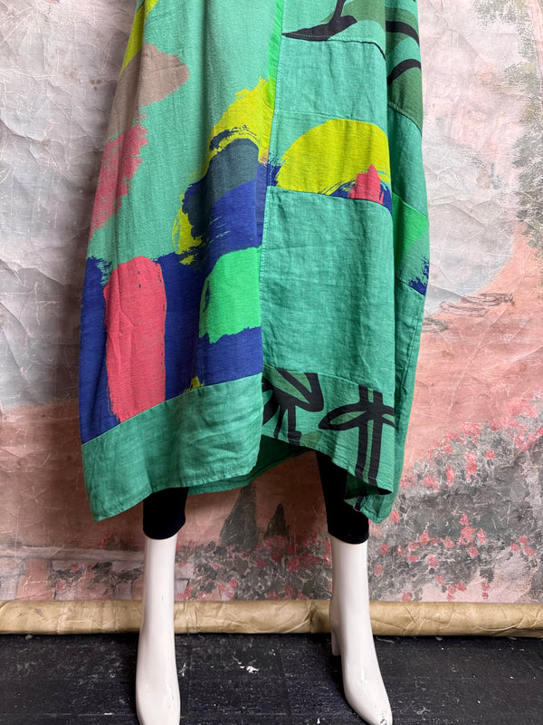 90617P-23 Linen Paint Dress-Gucci Green