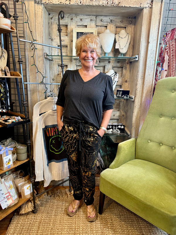 0A910 Pull On Stretch Pants-Animal/Black