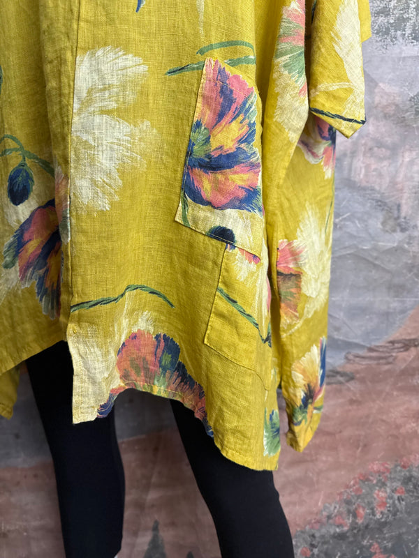 91225 Flower Garden Linen Top-Yellow