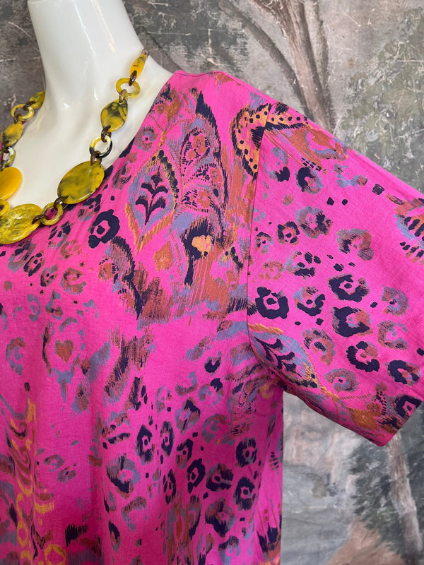 90847 Paint Splotch Print Dress-Fuchsia