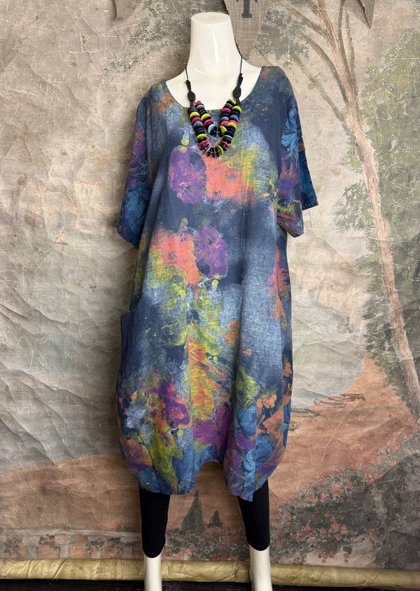 90847P Painted Presence Dress-Navy
