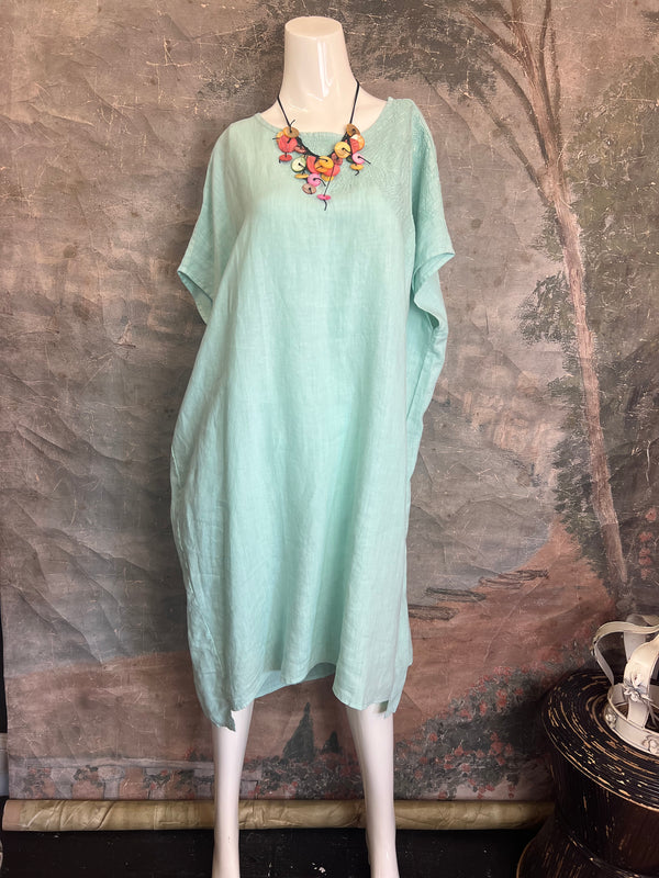 DDY670 Embroidered Boxy Dress-Jade