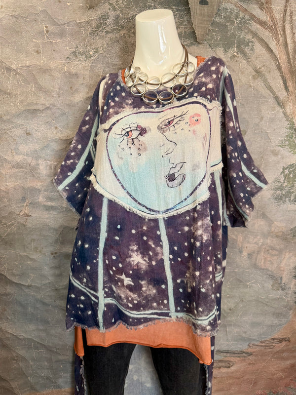 782 High Low Linen Tunic Top-NAVY/MOON
