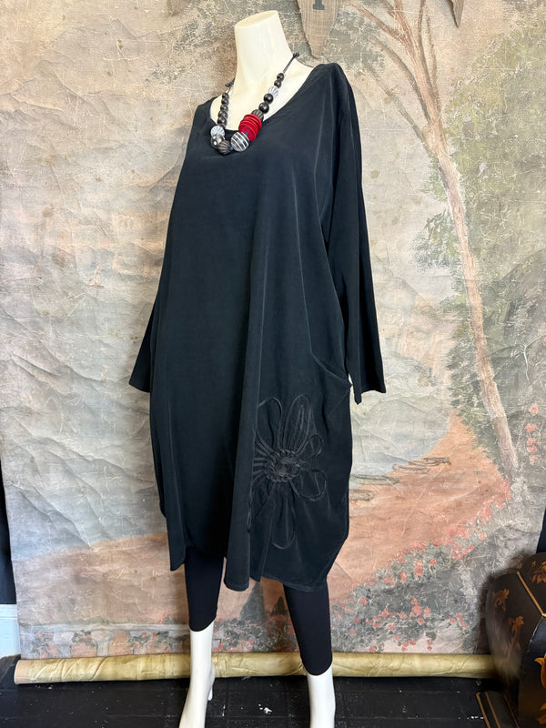 90847 Corduroy Sunflower Dress-Black