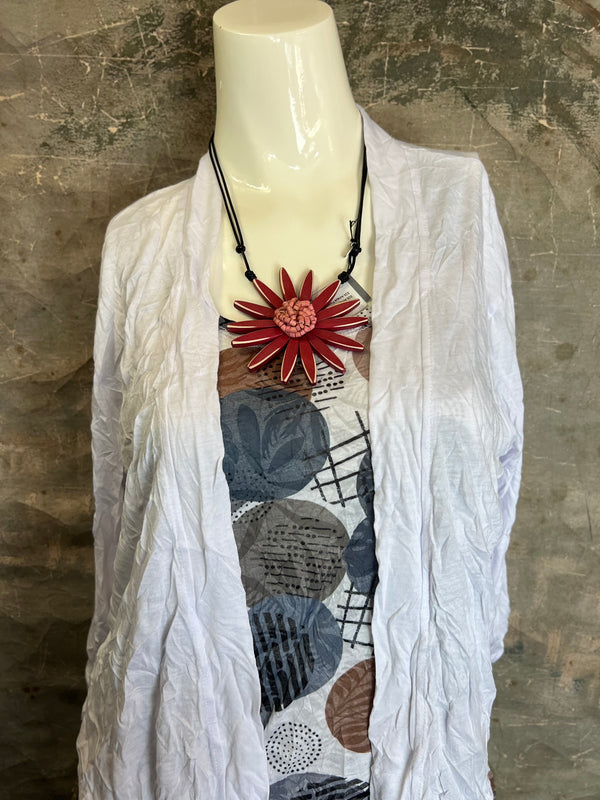 23066 Crinkle Tie Cardigan-White