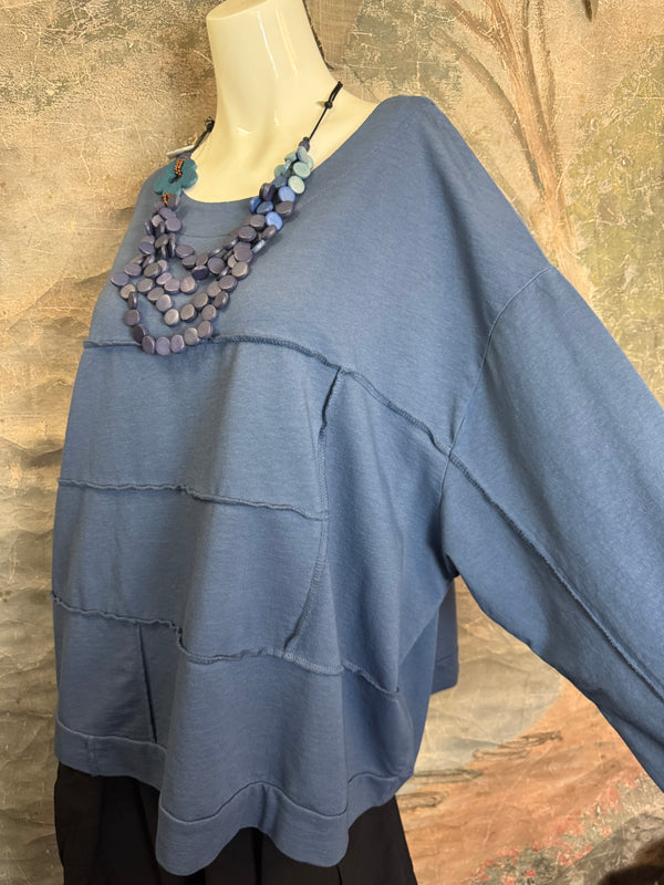 92052 Vintage Pullov Sweatshirt Top-Denim Blue