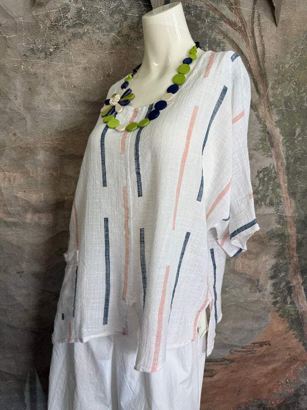 6653S Stripe Top-White