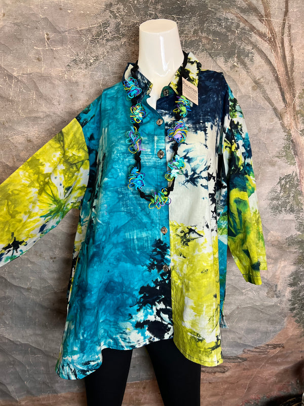 7042C Block Dyed Possibly Tunic-Turq Mix