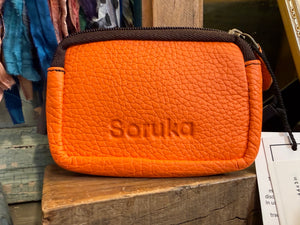 Orange leather coin pouch with leopard print calf hair panel and zip closure, KAI 81004 boutique accessory - 2