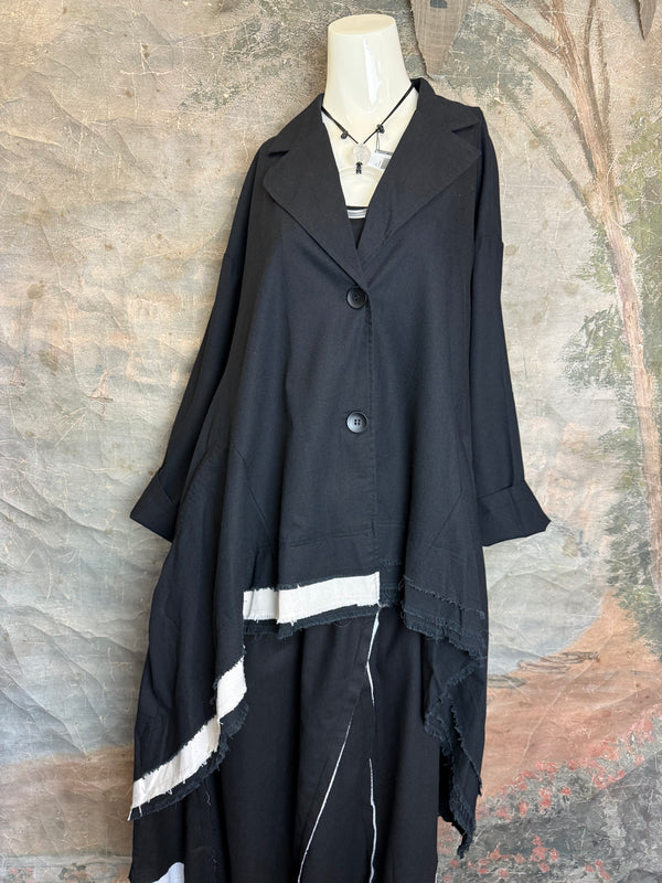 32302 Med to Long Blazer Jkt W/Trim-Black