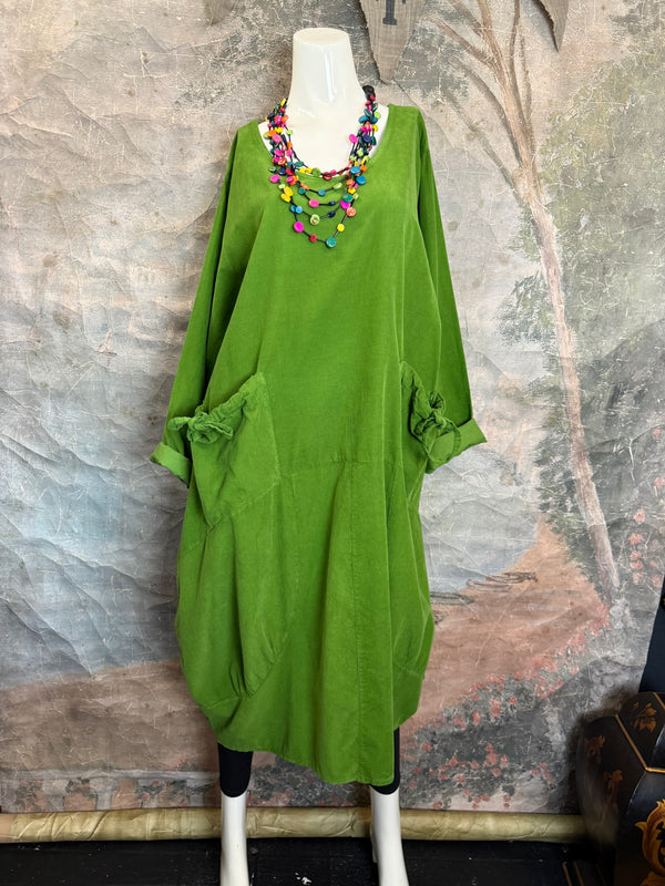 92003 Corduroy Pocket Dress-Kiwi