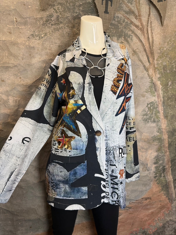 0A Leopard Mix Rock & Roll Graffiti Blazer
