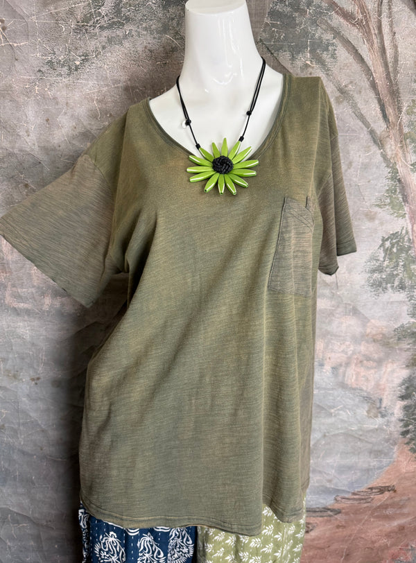 JG- Moon Dance V-Neck Tee-Vintage Moss