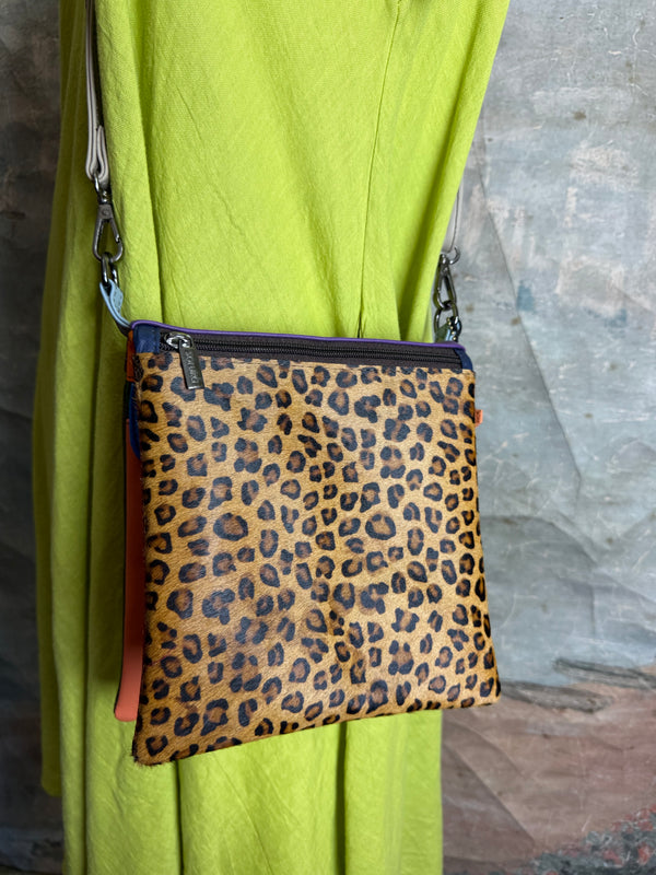Soruka burgundy leather crossbody bag with orange trim and silver zipper, colorblock mini purse with chain strap - 22