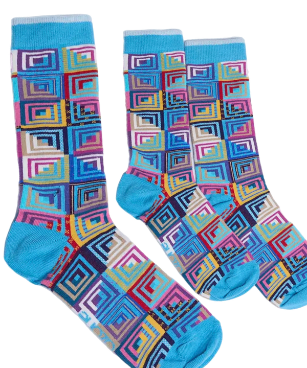 WW13 American Quilt Socks-Log Cabin Turquoise