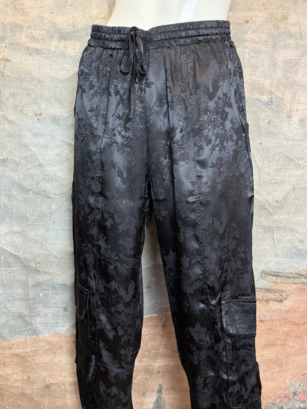 5673 Satin Jacquard Joggers-Black