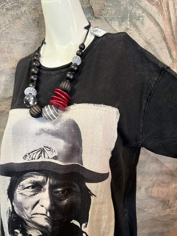 T839 Short Sleeve T-Shirt Dress-Black/Indian