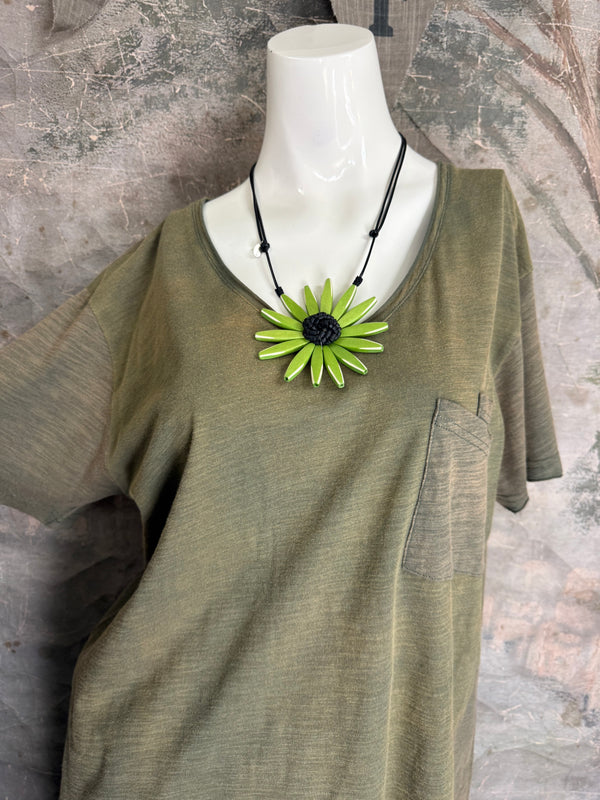 JG- Moon Dance V-Neck Tee-Vintage Moss