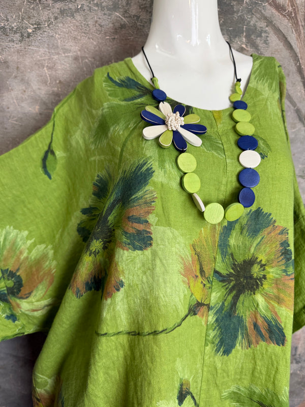 91225 Flower Garden Linen Top-Kiwi