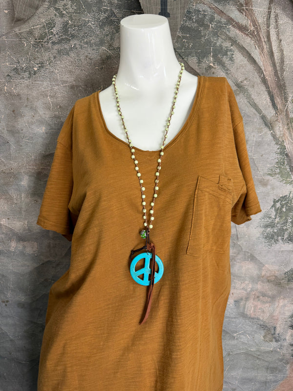 JG- Moon Dance V-Neck Tee-Mustard