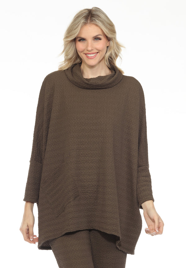 T1076 Waffle Knit Pullover-Mocha