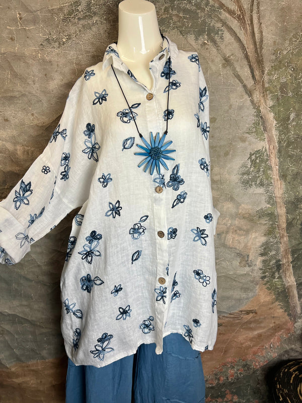 91849 ART Spring Motif BF Shirt-White