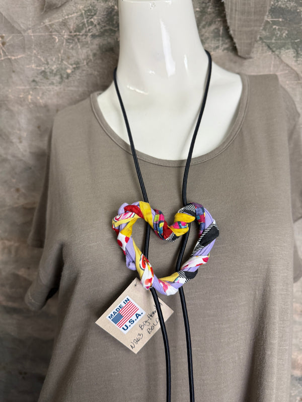26N263 Big Heart Bolo Necklace-Purples Mix