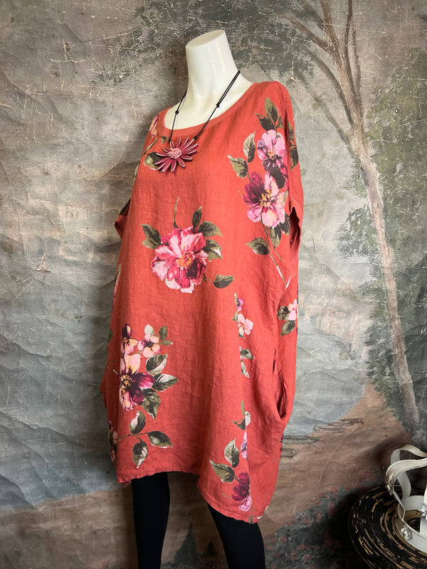 5202 Rosabella Floral Top/Dress-Burnt Red