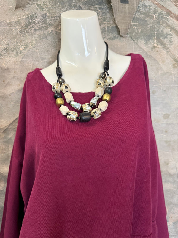 91805 Corduroy Button Dress-Burgundy