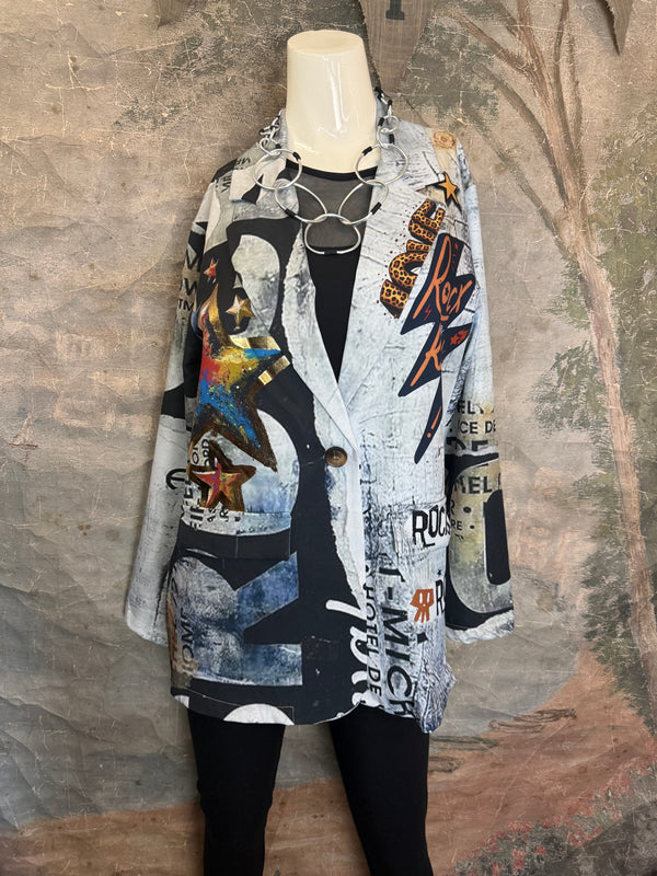 0A Leopard Mix Rock & Roll Graffiti Blazer