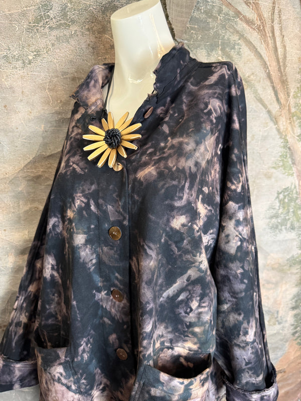 AS5801T Cardi Dyed Jacket-Black Smoke