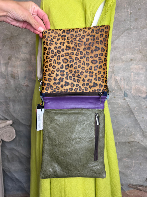 Soruka burgundy leather crossbody bag with orange trim and silver zipper, colorblock mini purse with chain strap - 9