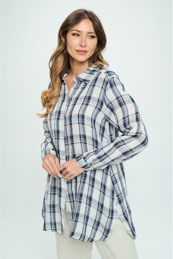 MP-ELT550 Plaid Boyfriend Shirt