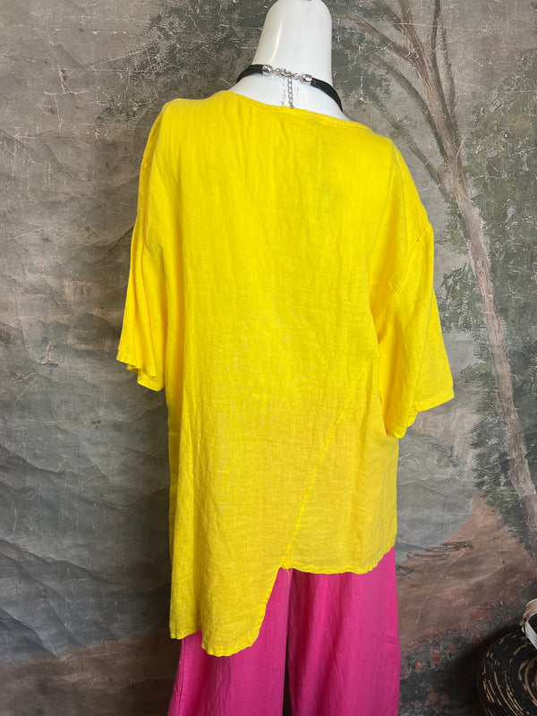 30336 Rusched Uneven Hem Top-Yellow