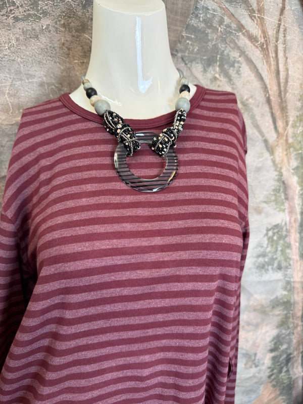 8555-1045 Stripe Lg/Slv Tee-Red Indigo