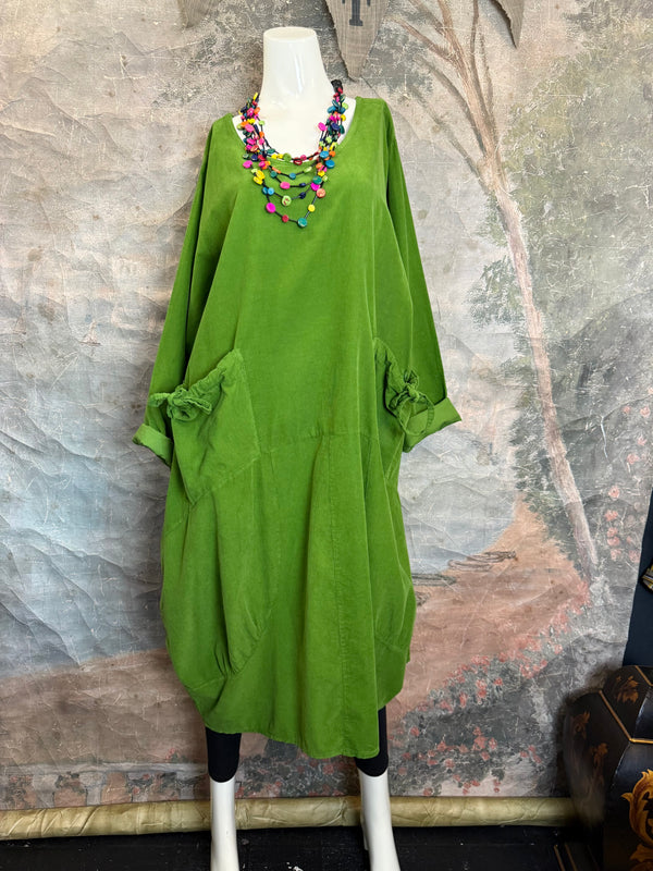 92003 Corduroy Pocket Dress-Kiwi