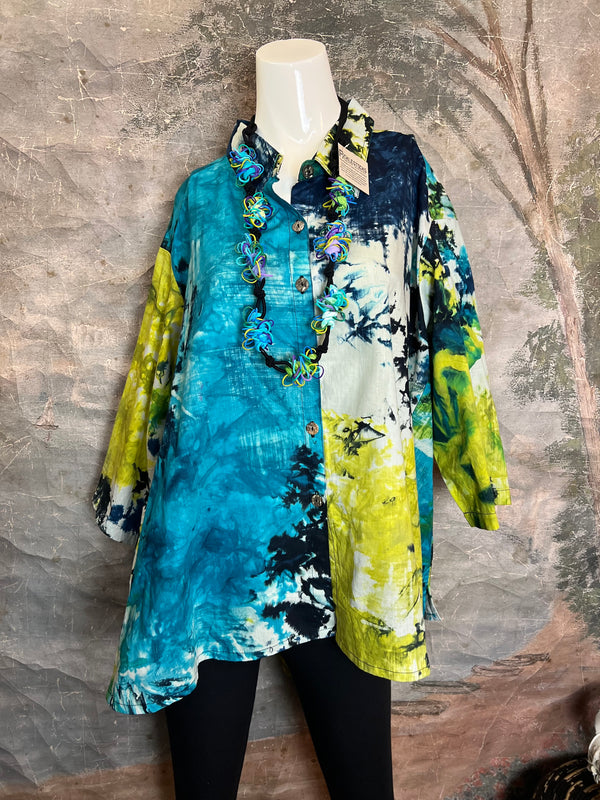 7042C Block Dyed Possibly Tunic-Turq Mix